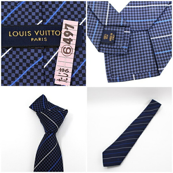 LOUIS VUITTON Silk Necktie Narrow Thai Damier Pattern Stripe  Men's LV - Picture 4 of 4